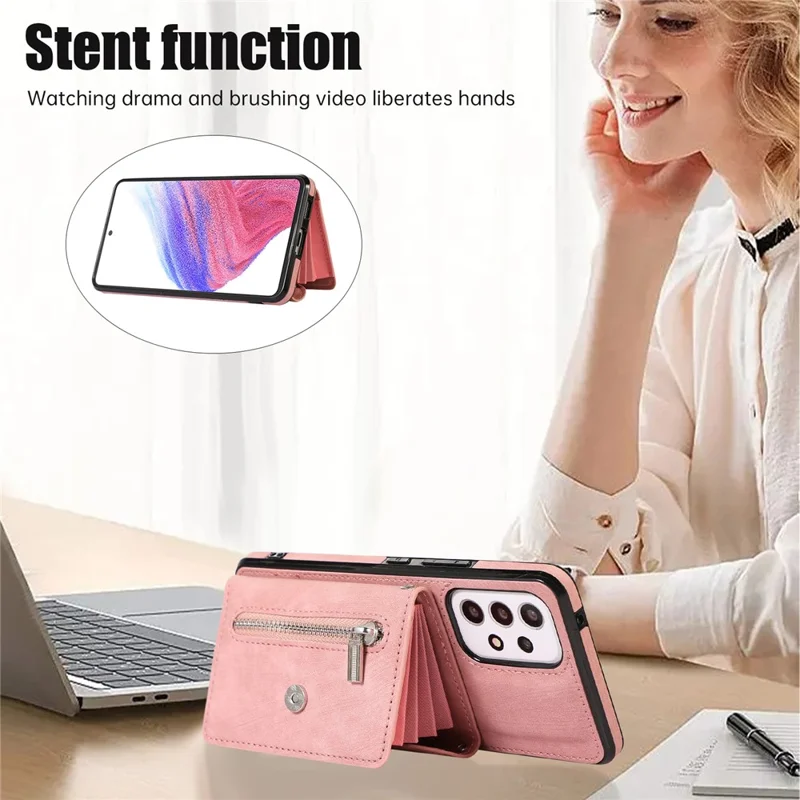 Phone Case for Samsung Galaxy A32 5G / M32 5G PU Leather+TPU Shell with RFID Blocking Card Bag and Kickstand - Rose Gold