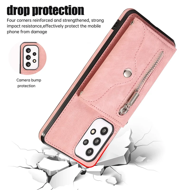 Phone Case for Samsung Galaxy A32 5G / M32 5G PU Leather+TPU Shell with RFID Blocking Card Bag and Kickstand - Rose Gold