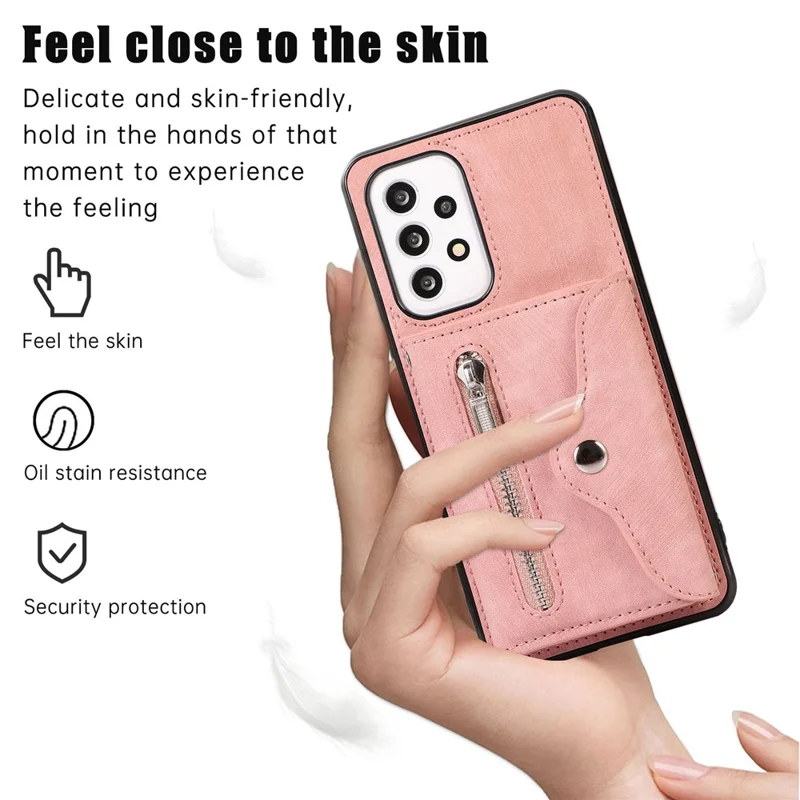 Phone Case for Samsung Galaxy A32 5G / M32 5G PU Leather+TPU Shell with RFID Blocking Card Bag and Kickstand - Rose Gold
