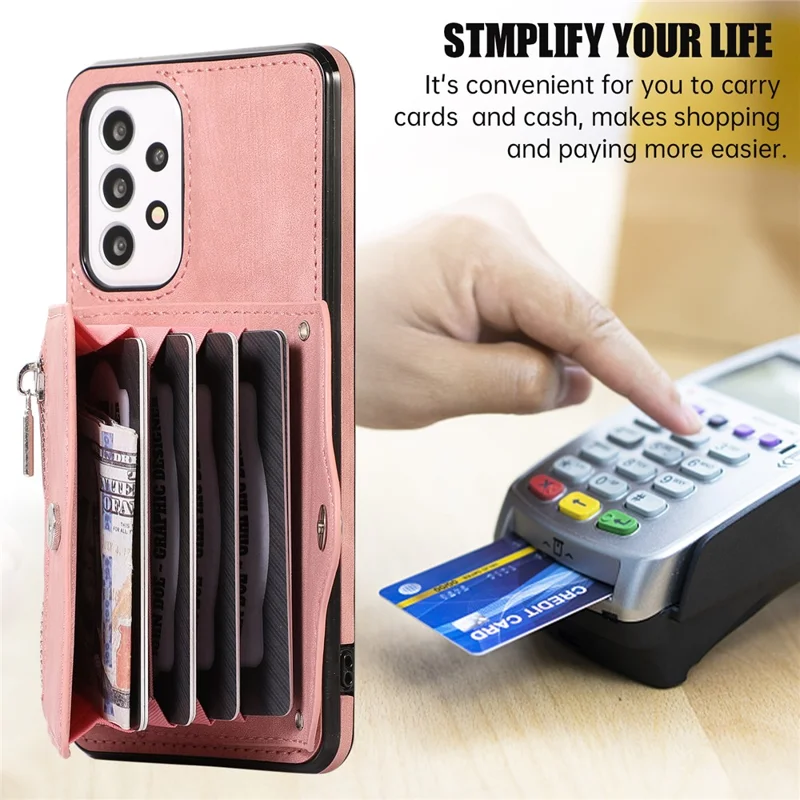 Phone Case for Samsung Galaxy A32 5G / M32 5G PU Leather+TPU Shell with RFID Blocking Card Bag and Kickstand - Rose Gold