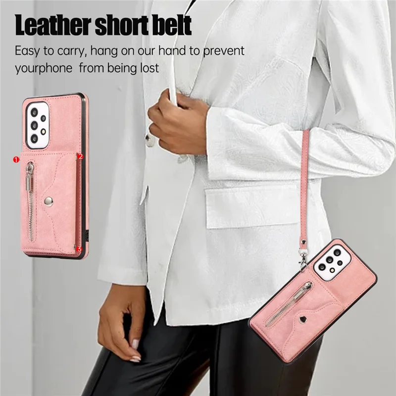 Phone Case for Samsung Galaxy A32 5G / M32 5G PU Leather+TPU Shell with RFID Blocking Card Bag and Kickstand - Rose Gold