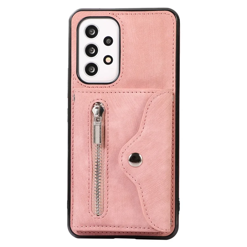 Phone Case for Samsung Galaxy A32 5G / M32 5G PU Leather+TPU Shell with RFID Blocking Card Bag and Kickstand - Rose Gold
