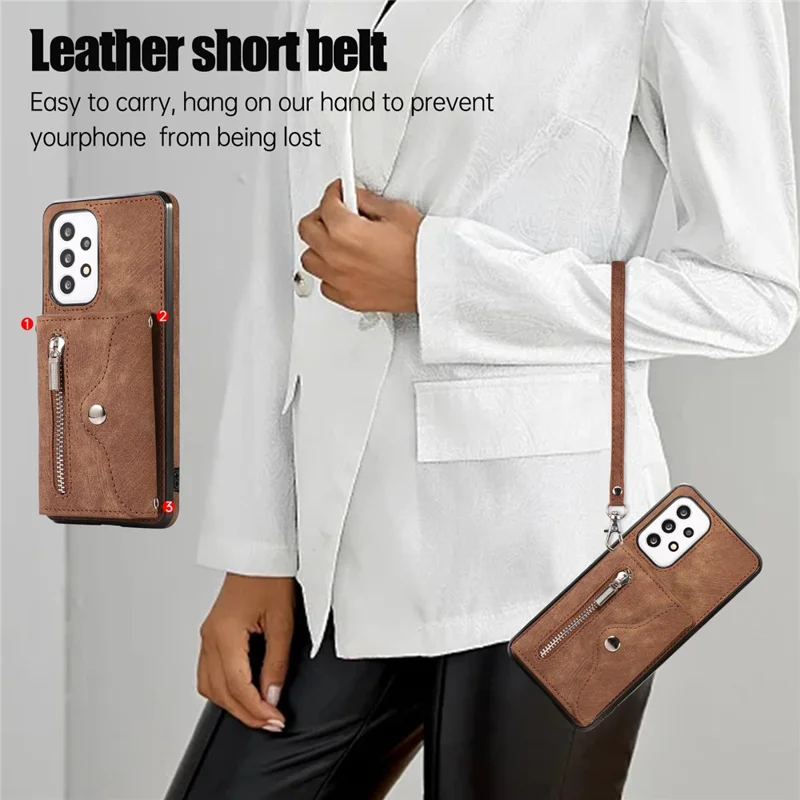 Phone Case for Samsung Galaxy A32 5G / M32 5G PU Leather+TPU Shell with RFID Blocking Card Bag and Kickstand - Brown