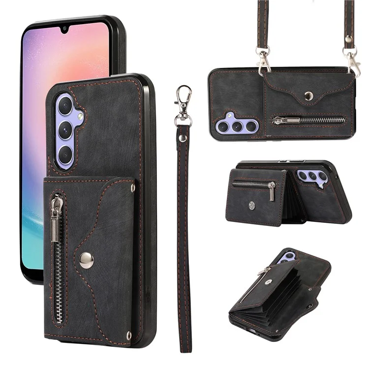 Para Samsung Galaxy A24 4G (162,1 x 77,6 x 8,3 mm) Carteira Design Capa de telefone RFID Blocking Card Bag Kickstand PU Leather+TPU Cover - Black