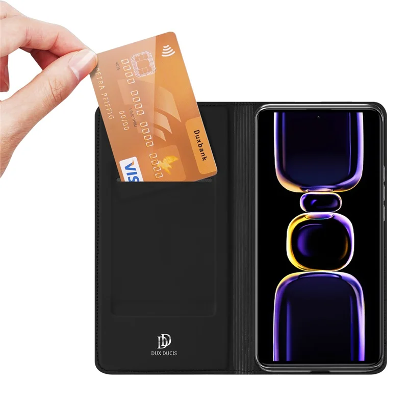 DUX DUCIS Skin Pro Series Flip Phone Case pour Xiaomi Poco F5 Pro 5G / Redmi K60 5G / K60 Pro 5G, Étui en cuir PU avec support et fente pour carte - Noir
