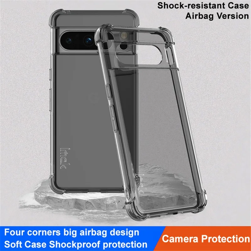 IMAK gennemsigtig hylster til Google Pixel 8 Pro, blød TPU beskyttelseshylster mod fald – transparent sort