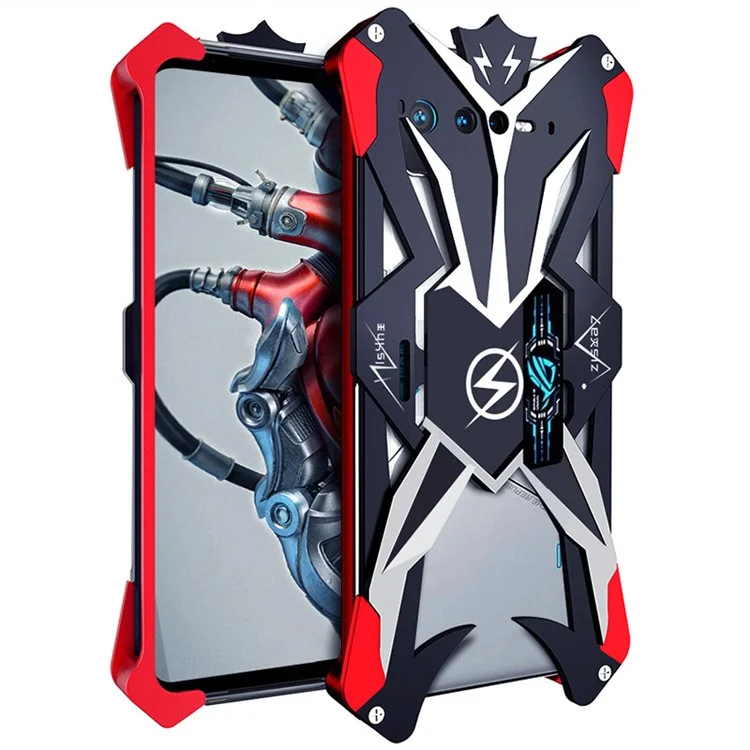 Para Asus ROG Phone 6 Pro 5G Estuche de teléfono de aleación de aluminio resistente a los golpes y a los arañazos - Negro / Rojo