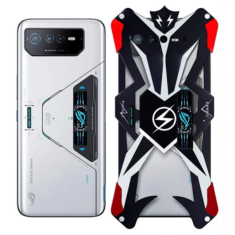 Para Asus ROG Phone 6 Pro 5G Estuche de teléfono de aleación de aluminio resistente a los golpes y a los arañazos - Negro / Rojo