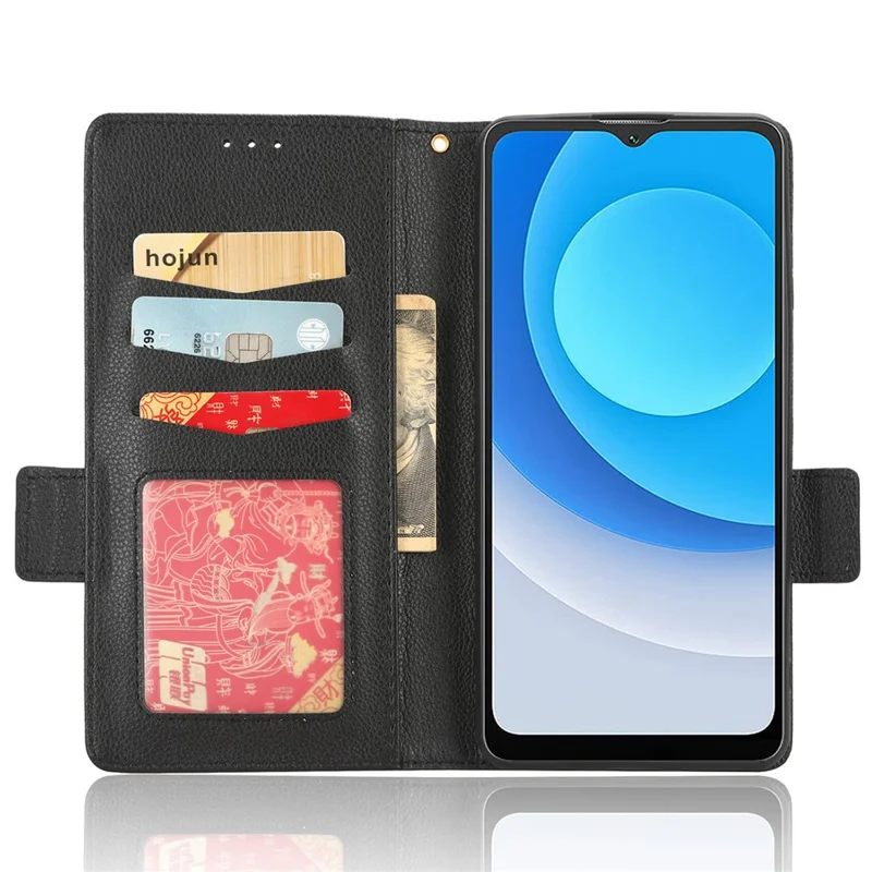Litchi Texture Leather Case for Blackview A53 / A53 Pro Viewing Stand Phone Wallet Cover - Black