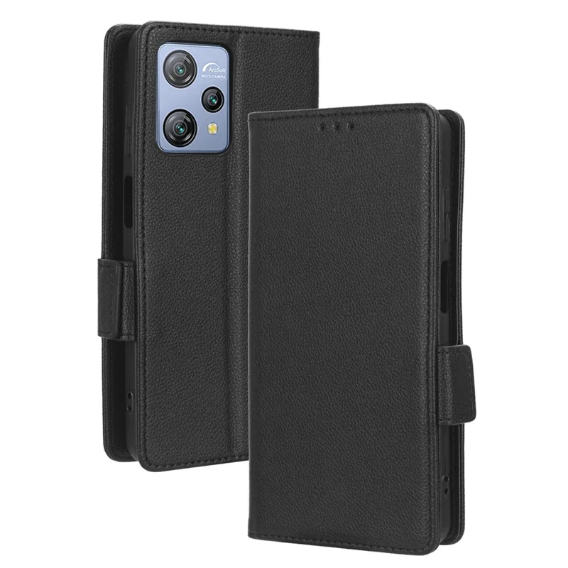 Litchi Texture Leather Case for Blackview A53 / A53 Pro Viewing Stand Phone Wallet Cover - Black