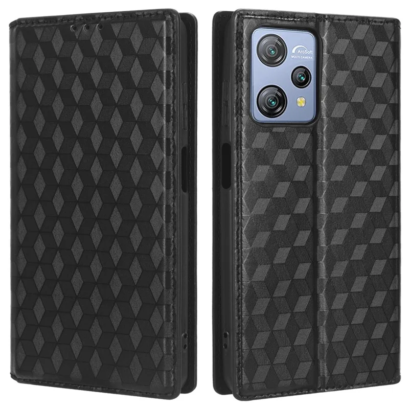 Phone Case for Blackview A53 / A53 Pro Stand Wallet PU Leather Rhombus Imprinted Anti-drop Cover - Black