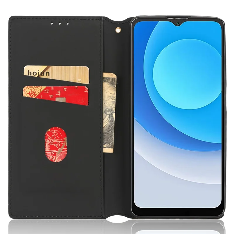 Phone Case for Blackview A53 / A53 Pro Stand Wallet PU Leather Rhombus Imprinted Anti-drop Cover - Black