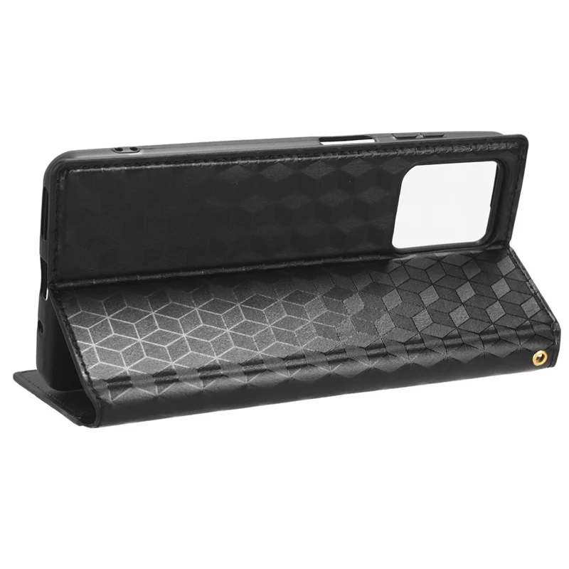 Phone Case for Blackview A53 / A53 Pro Stand Wallet PU Leather Rhombus Imprinted Anti-drop Cover - Black