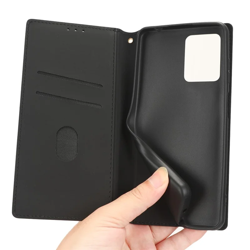 Phone Case for Blackview A53 / A53 Pro Stand Wallet PU Leather Rhombus Imprinted Anti-drop Cover - Black