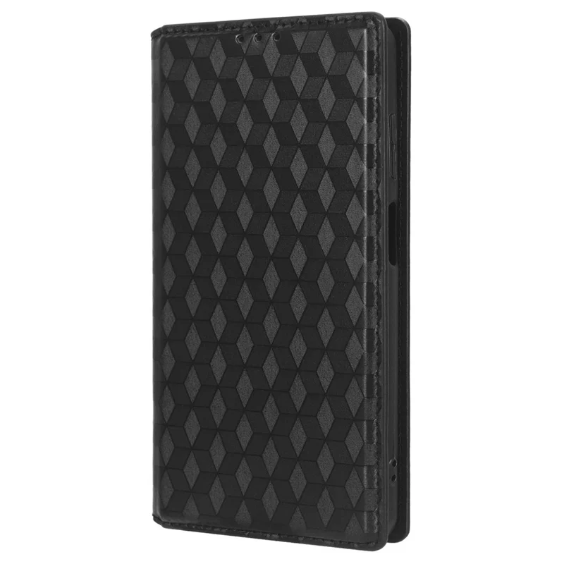 Phone Case for Blackview A53 / A53 Pro Stand Wallet PU Leather Rhombus Imprinted Anti-drop Cover - Black