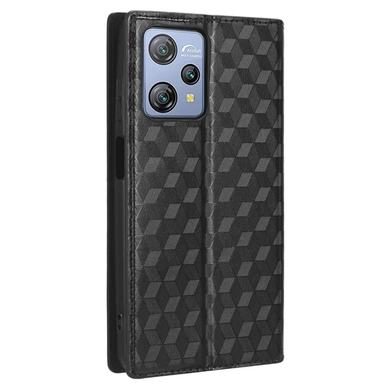 Phone Case for Blackview A53 / A53 Pro Stand Wallet PU Leather Rhombus Imprinted Anti-drop Cover - Black