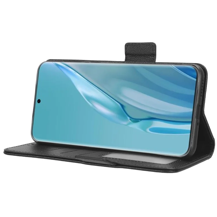 Funda de Piel con Textura de Litchi para Huawei P60 Antiarañazos Soporte Billetera de Teléfono - Negro
