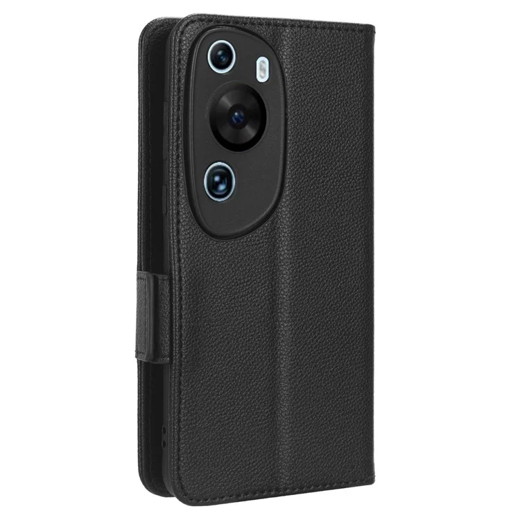 Funda de Piel con Textura de Litchi para Huawei P60 Antiarañazos Soporte Billetera de Teléfono - Negro