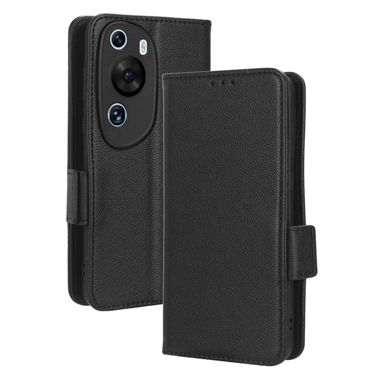Funda de Piel con Textura de Litchi para Huawei P60 Antiarañazos Soporte Billetera de Teléfono - Negro