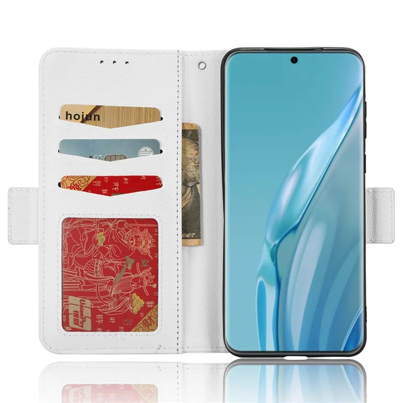Кожаный чехол с текстурой личи для Huawei P60 Art с защитой от царапин, подставка, бумажник - Белый