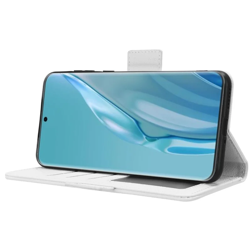Кожаный чехол с текстурой личи для Huawei P60 Art с защитой от царапин, подставка, бумажник - Белый