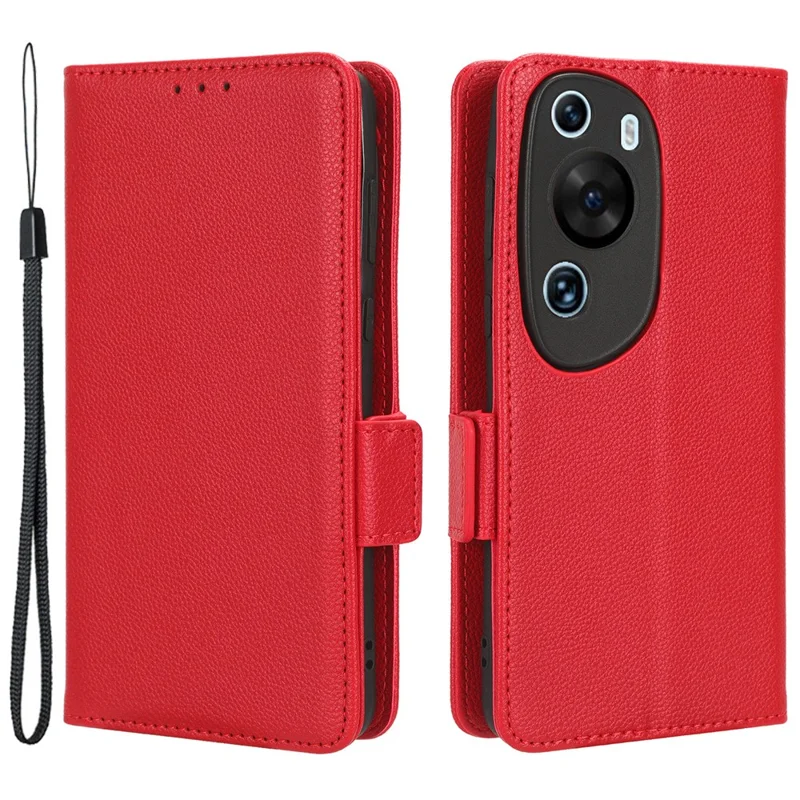 Litchi Texture Leather Case for Huawei P60 Art Scratch Proof Stand Phone Wallet Cover - Red