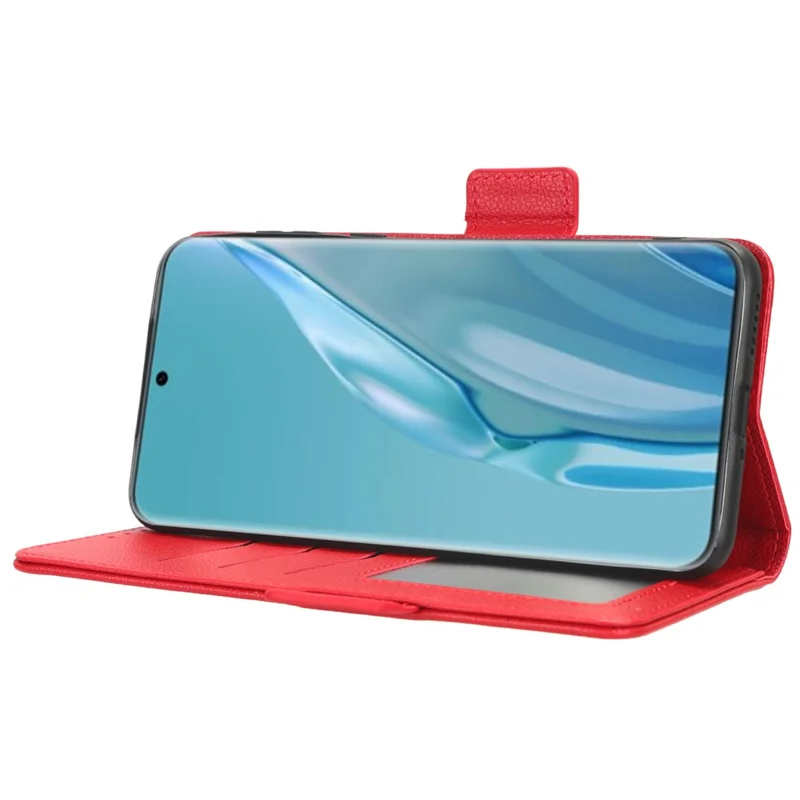 Litchi Texture Leather Case for Huawei P60 Art Scratch Proof Stand Phone Wallet Cover - Red