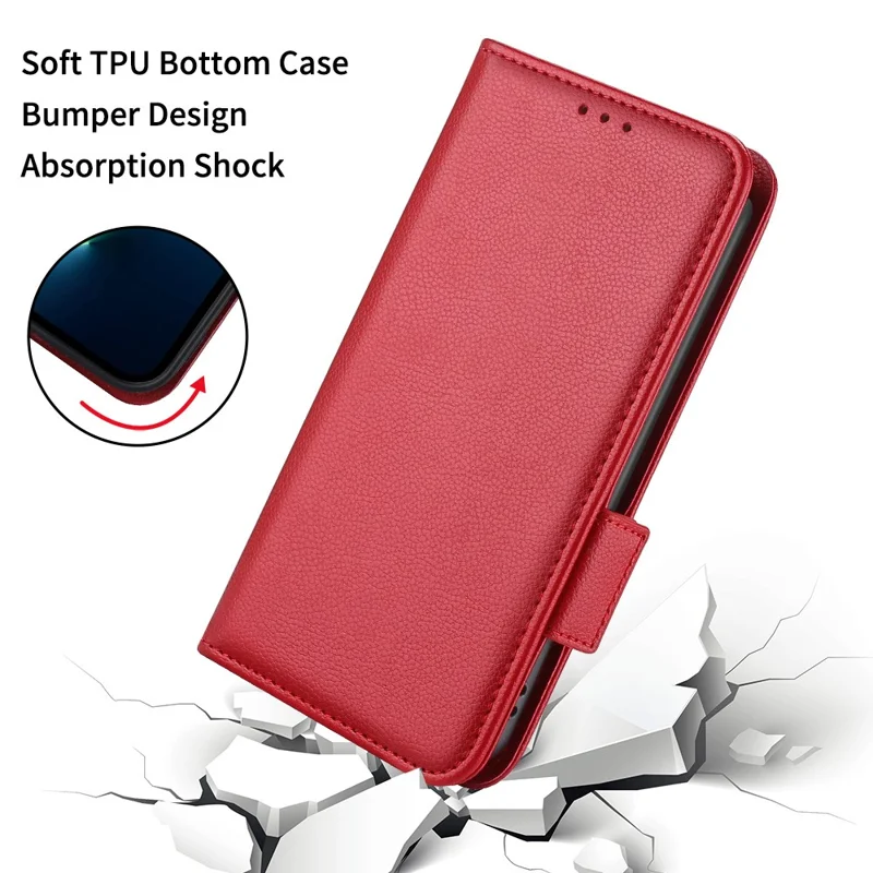 Litchi Texture Leather Case for Huawei P60 Art Scratch Proof Stand Phone Wallet Cover - Red