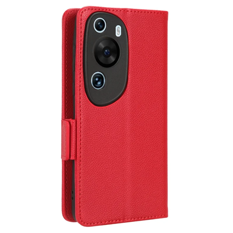 Litchi Texture Leather Case for Huawei P60 Art Scratch Proof Stand Phone Wallet Cover - Red