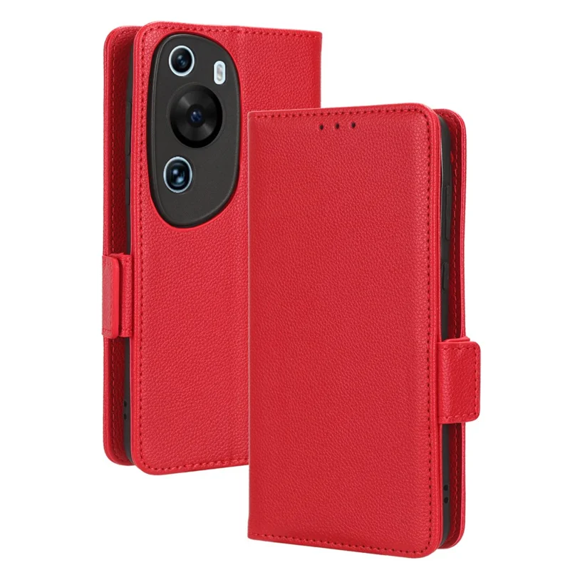 Litchi Texture Leather Case for Huawei P60 Art Scratch Proof Stand Phone Wallet Cover - Red