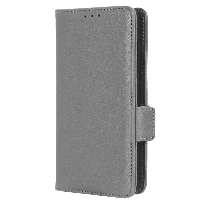 Litchi Texture Leather Case for Huawei P60 Art Scratch Proof Stand Phone Wallet Cover - Grey