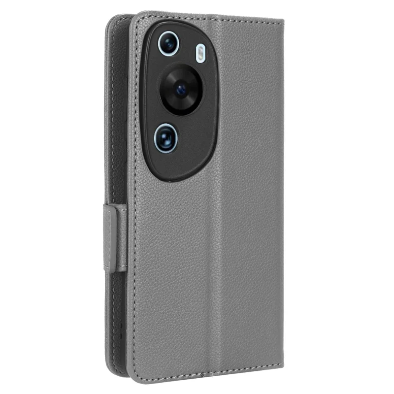 Litchi Texture Leather Case for Huawei P60 Art Scratch Proof Stand Phone Wallet Cover - Grey
