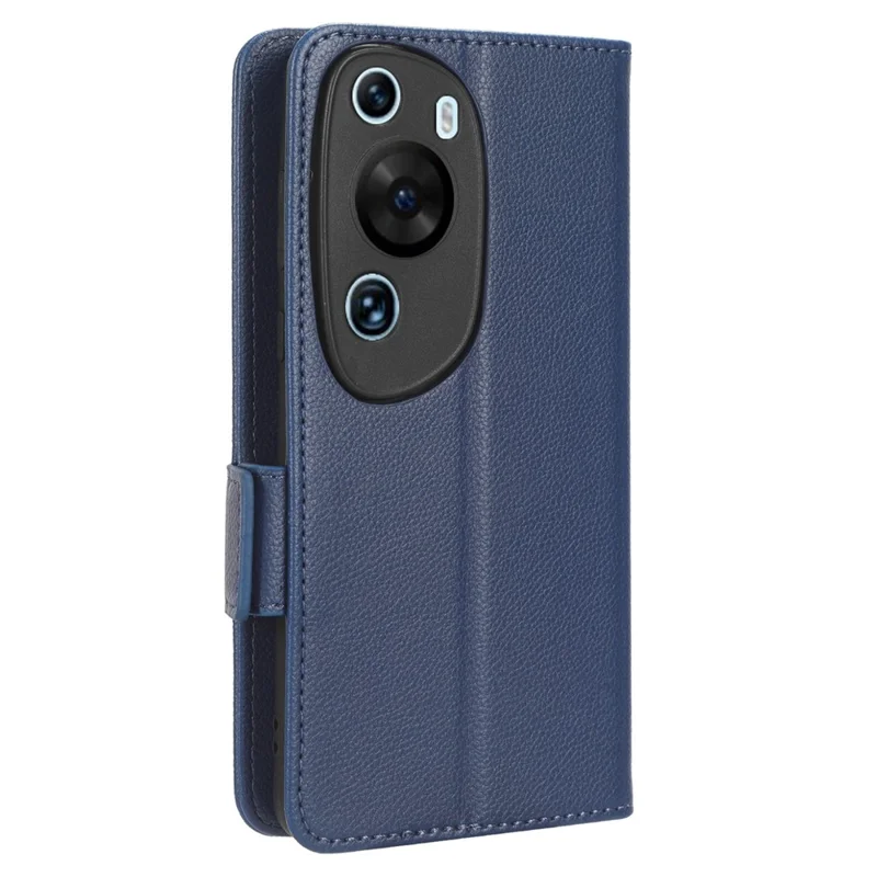 Étui en cuir texturé litchi pour Huawei P60 Art - Étui portefeuille antichoc pour téléphone avec support - Bleu foncé