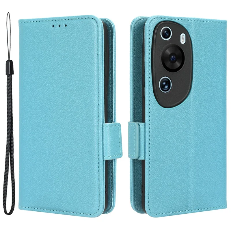 Étui en cuir texturé Litchi pour Huawei P60 Art Antidérapant Support Portefeuille Housses de téléphone - Bleu bébé