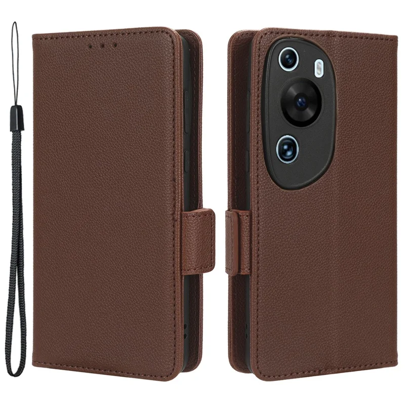 Litchi Texture Leather Case for Huawei P60 Art Scratch Proof Stand Phone Wallet Cover - Brown