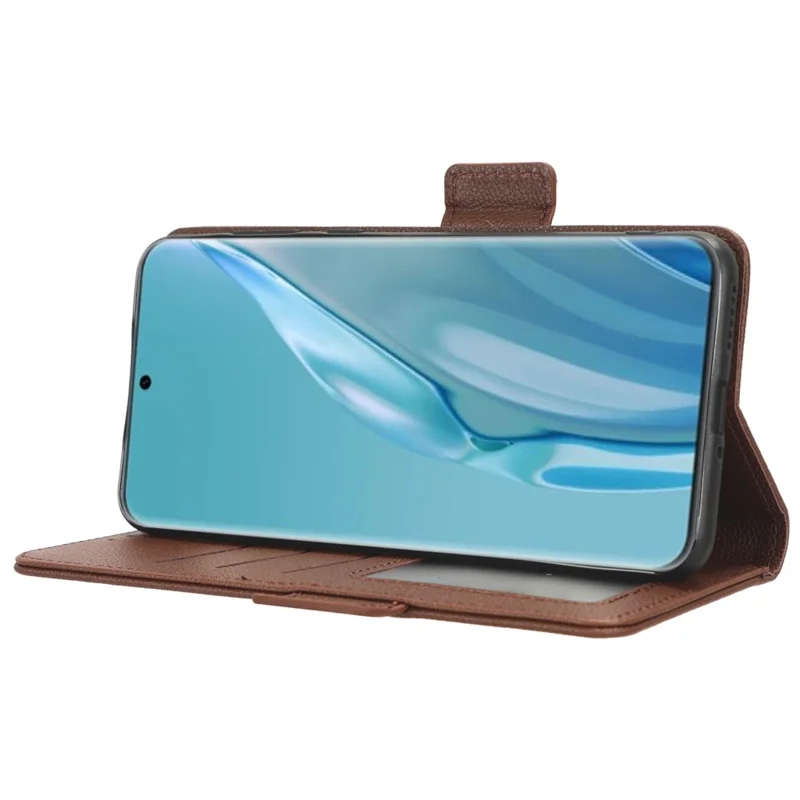 Litchi Texture Leather Case for Huawei P60 Art Scratch Proof Stand Phone Wallet Cover - Brown