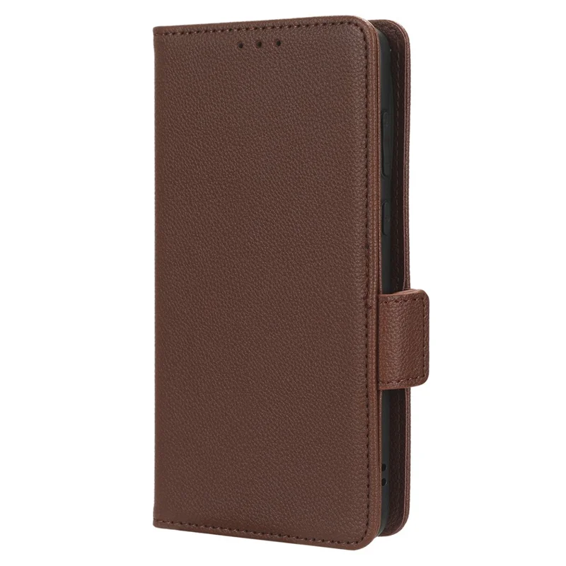 Litchi Texture Leather Case for Huawei P60 Art Scratch Proof Stand Phone Wallet Cover - Brown