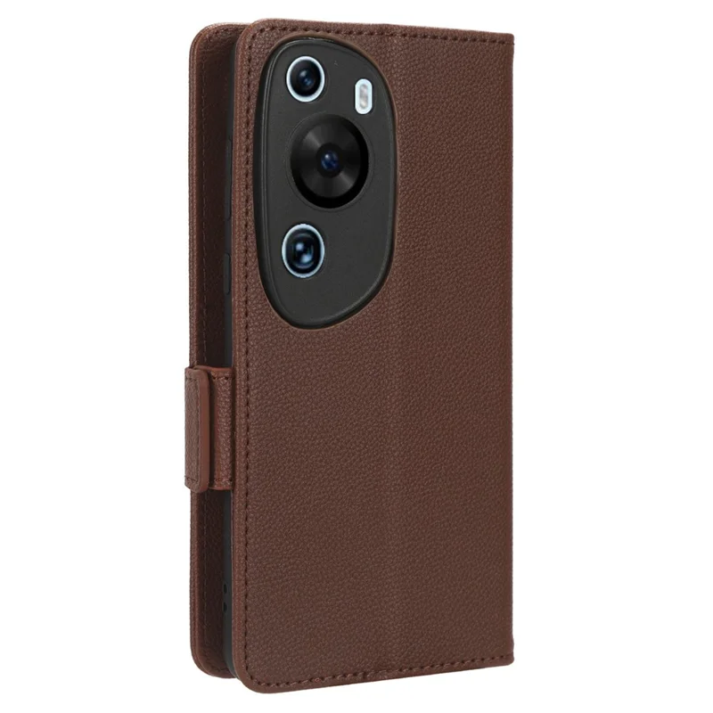 Litchi Texture Leather Case for Huawei P60 Art Scratch Proof Stand Phone Wallet Cover - Brown