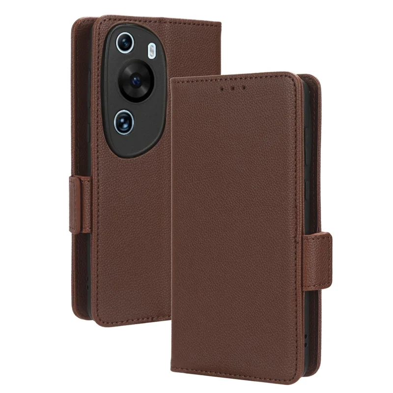 Litchi Texture Leather Case for Huawei P60 Art Scratch Proof Stand Phone Wallet Cover - Brown