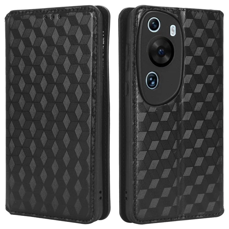 Funda para teléfono Huawei P60 Art Plegable Soporte Billetera Piel PU Cubierta con Estampado de Rombos - Negro