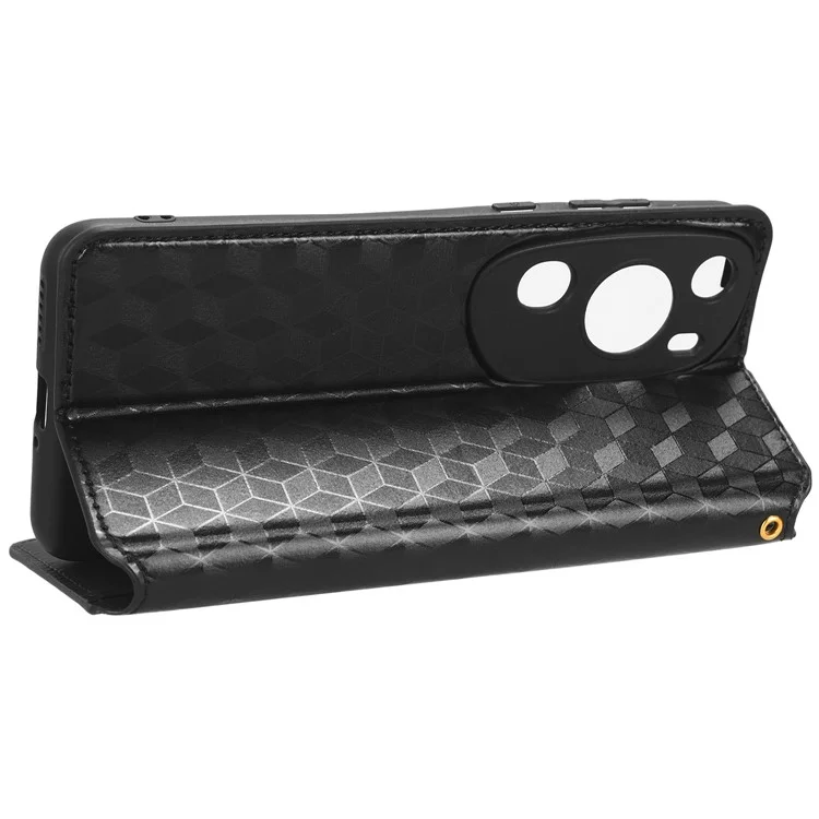 Funda para teléfono Huawei P60 Art Plegable Soporte Billetera Piel PU Cubierta con Estampado de Rombos - Negro