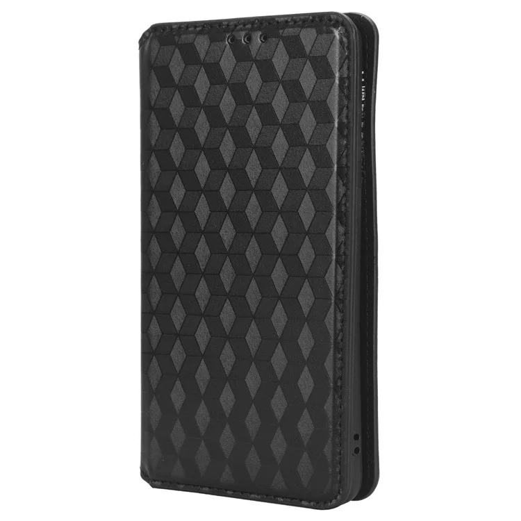 Funda para teléfono Huawei P60 Art Plegable Soporte Billetera Piel PU Cubierta con Estampado de Rombos - Negro