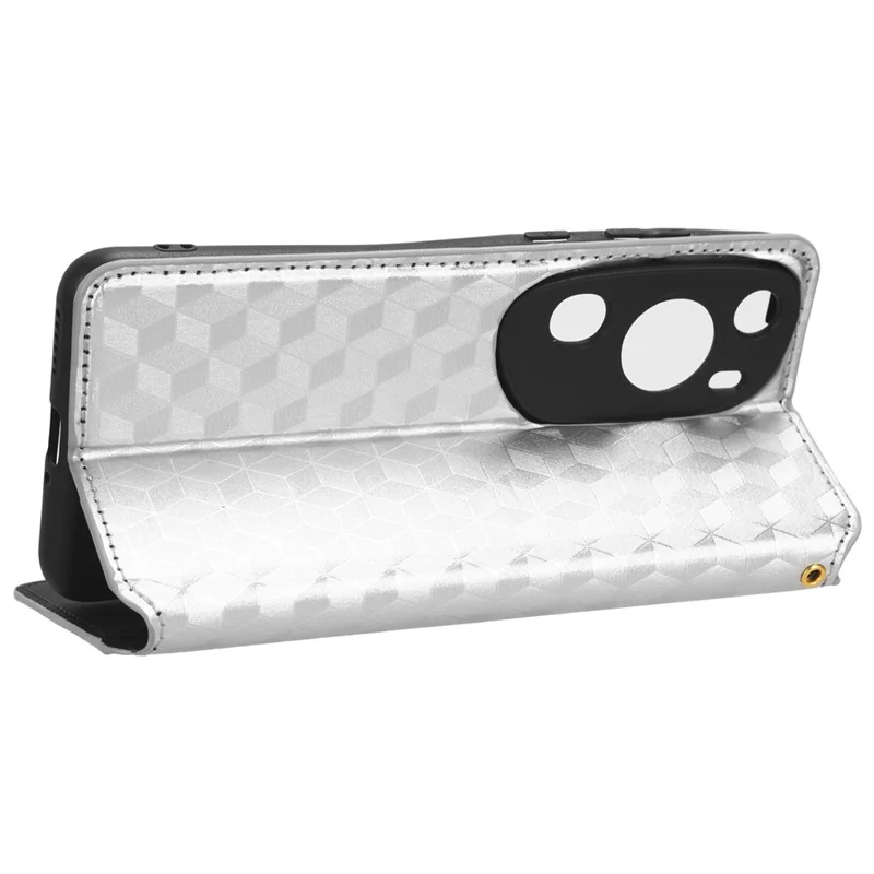 Custodia per telefono per Huawei P60 Art Foldable Stand Wallet PU Leather Rhombus Imprinted Cover - Argento