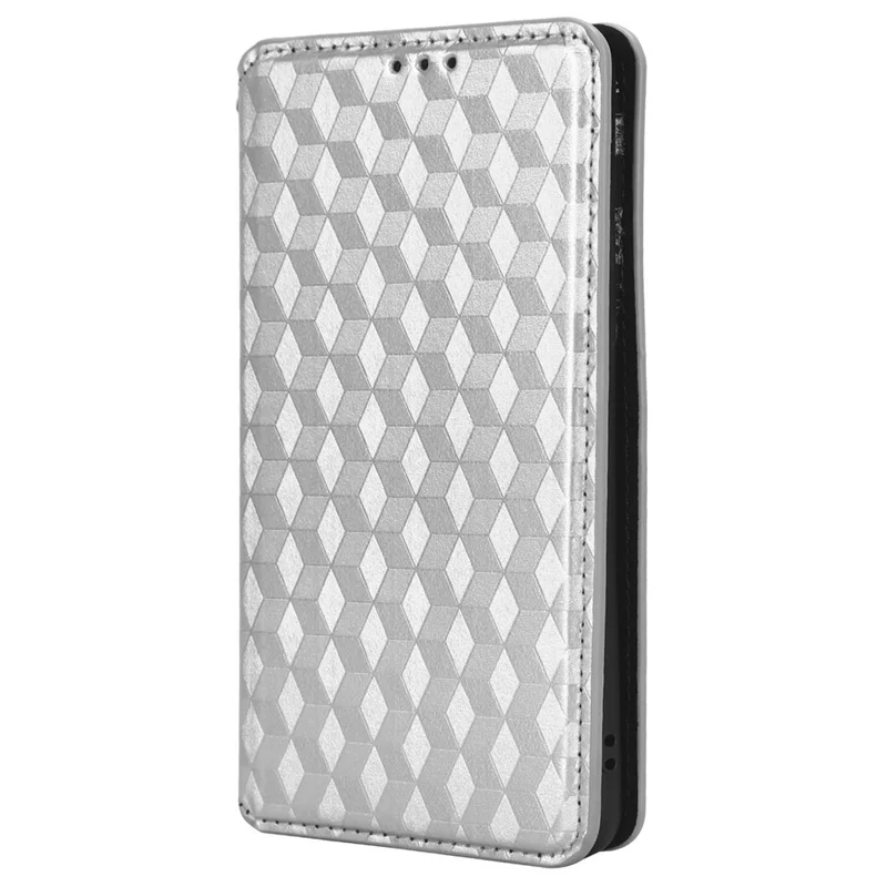 Custodia per telefono per Huawei P60 Art Foldable Stand Wallet PU Leather Rhombus Imprinted Cover - Argento