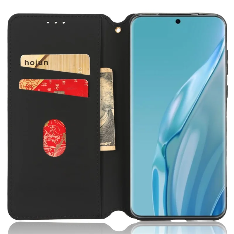 Phone Case for Huawei P60 Art Foldable Stand Wallet PU Leather Rhombus Imprinted Cover - Brown