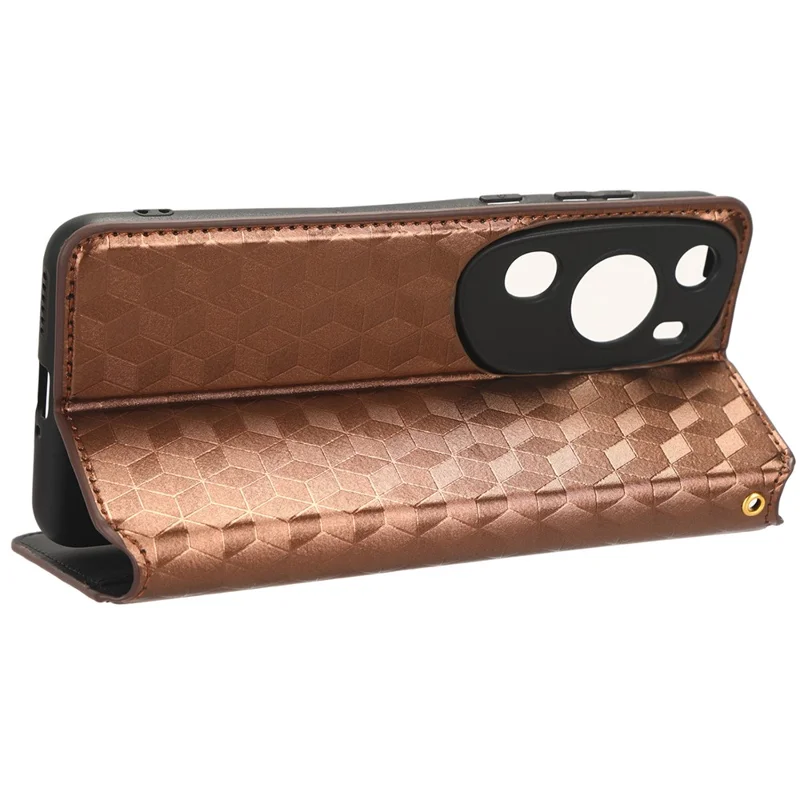 Phone Case for Huawei P60 Art Foldable Stand Wallet PU Leather Rhombus Imprinted Cover - Brown