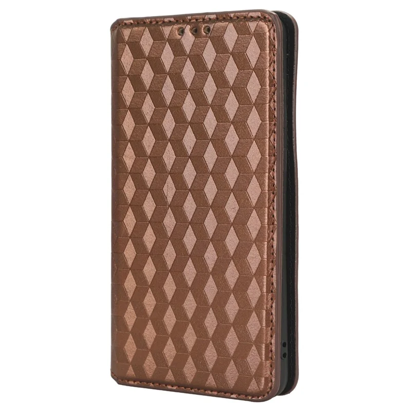 Phone Case for Huawei P60 Art Foldable Stand Wallet PU Leather Rhombus Imprinted Cover - Brown