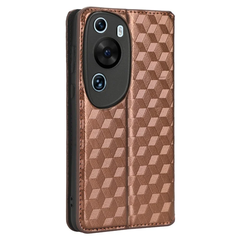 Phone Case for Huawei P60 Art Foldable Stand Wallet PU Leather Rhombus Imprinted Cover - Brown