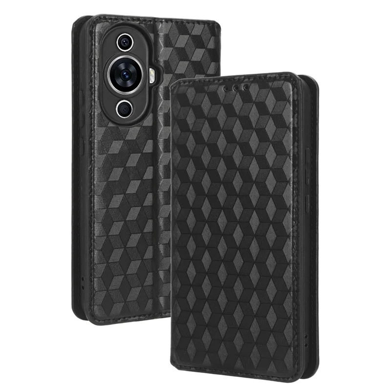 Funda de teléfono para Huawei nova 11 / nova 12s 4G / nova 12 Lite 4G Cartera con soporte Antichoque Cuero de PU Estampado de Rombos - Negro