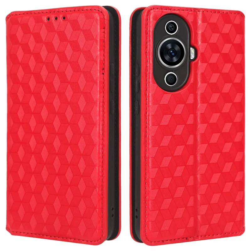 Чехол для телефона Huawei nova 11 / nova 12s 4G / nova 12 Lite 4G, с подставкой, с отделением для карт, ударопрочный, из искусственной кожи с ромбовидным тиснением — красный